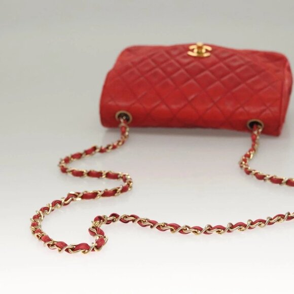 CHANEL Matelasse Chain Shoulder Bag Lamb Skin Red Gold CC Auth 136059 - Picture 8 of 16